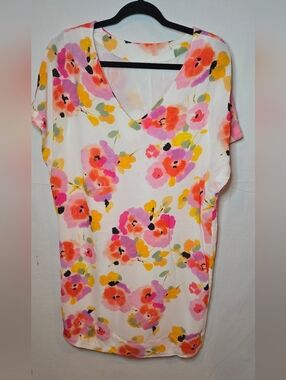 Essentiel Antwerp Vibrant Floral V-Neck Short Sleeve Women's 6 Mini Shift Dress